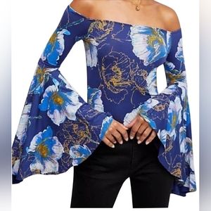 Blue We The Birds Of Paradise Bell Sleeve Blouse Sz M